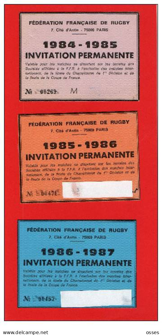 SIX Cartons INVITATION PERMANENTE FFR. DE 1984 A 1990 (rectos Verso) - Rugby