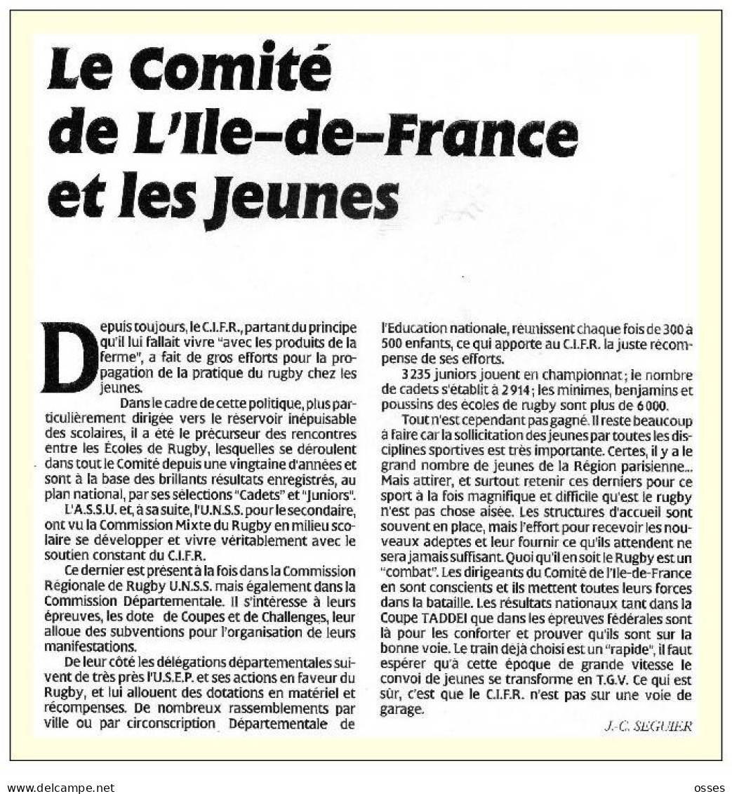- CONGRES DE LA FEDERATION FRANCAISE DE RUGBY Reims 2.3.4. 1987.(rectos versos)