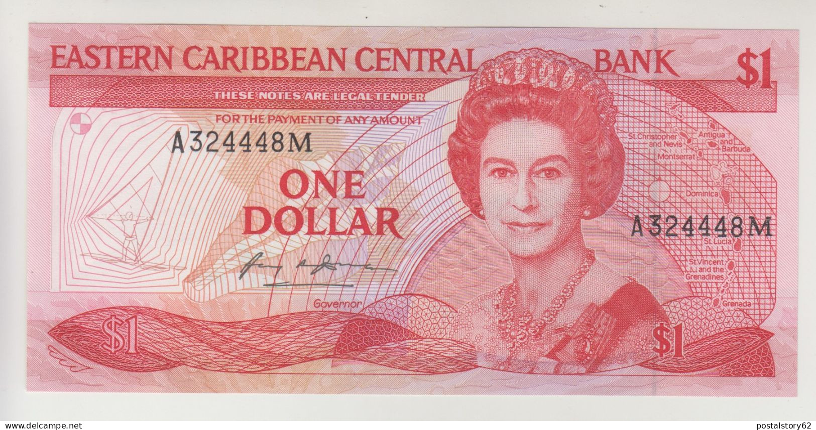 Eastern Caribbean Central Bank One Dollar East Caribbean States (1985-1988) Anguilla Not Named On Map ( M) Monserrat FDS - Caraïbes Orientales