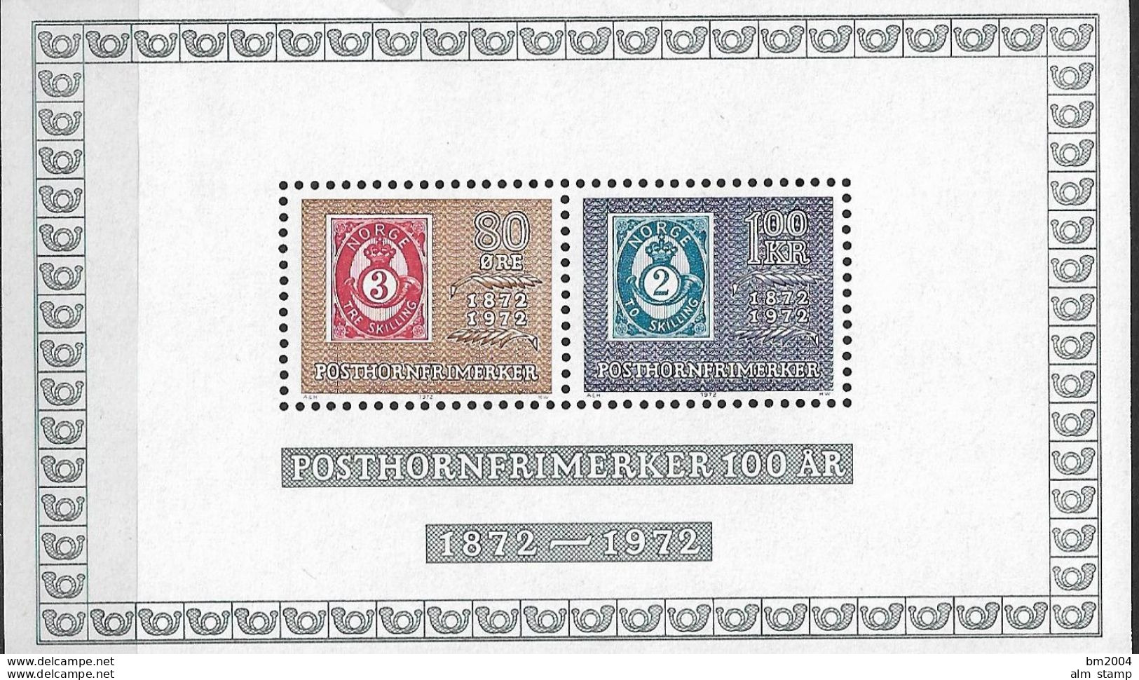 1972 Norwegen Mi. Bl. 1 **MNH  100 Jahre Posthorn-Marken. - Blocks & Kleinbögen