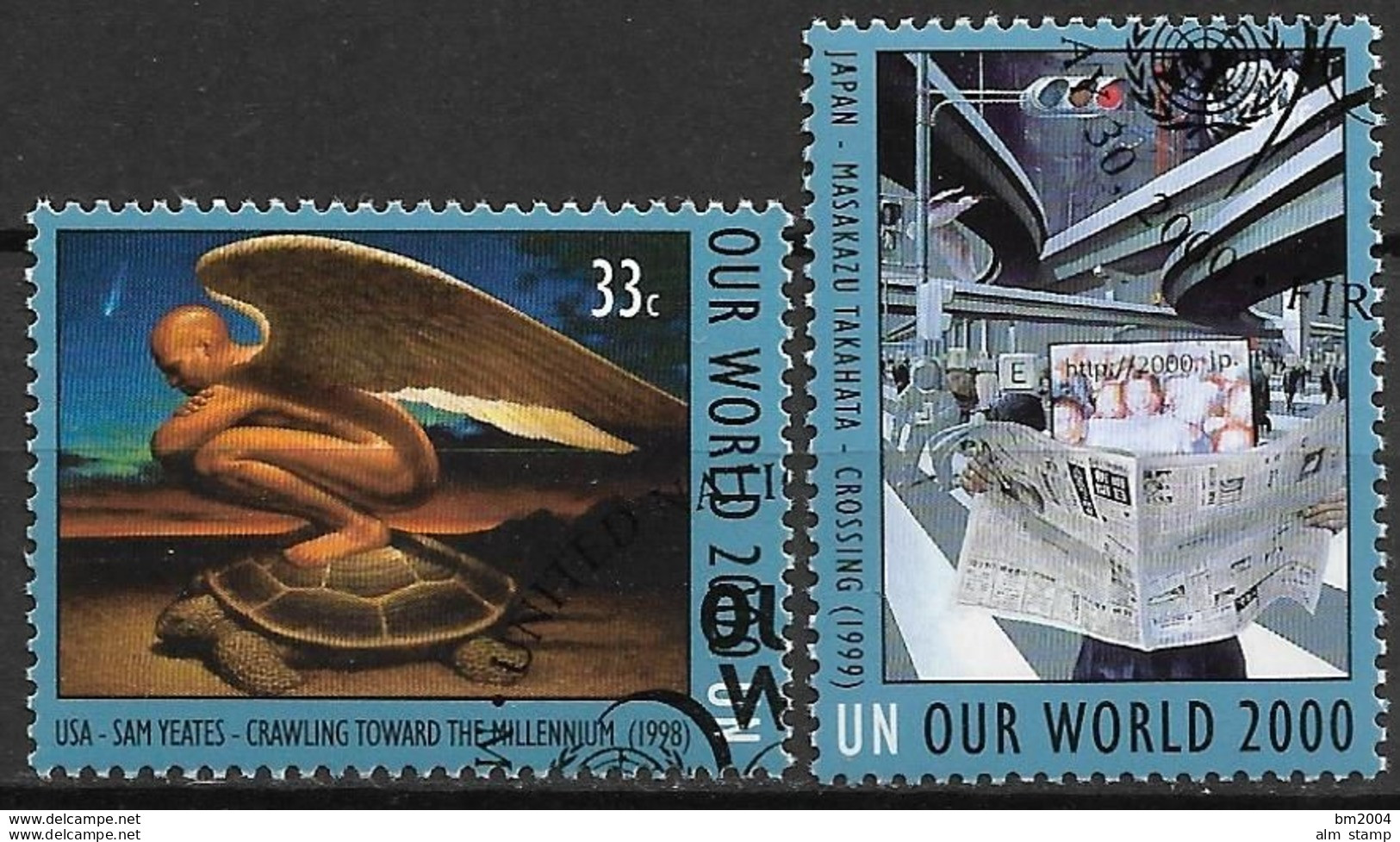 2000 UNO NEW YORK MI.835-6 Used   Gemäldeausstellung „Unsere Welt Im Jahr 2000“, New York. - Usati