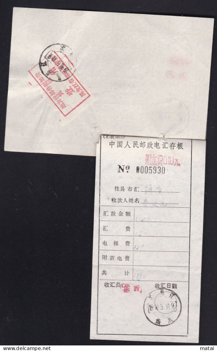 CHINA Postal Wire Transfer Remittance Form With Heilongjiang Surcharge Label 0.10 Yuan & 0.10 Surcharge Chop RARE!! - Sonstige & Ohne Zuordnung