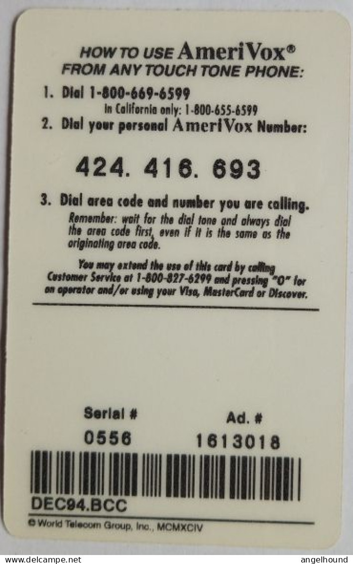 USA  30 Minutes Prepaid - BARQ'S Tele-bite Calling Card - Amerivox