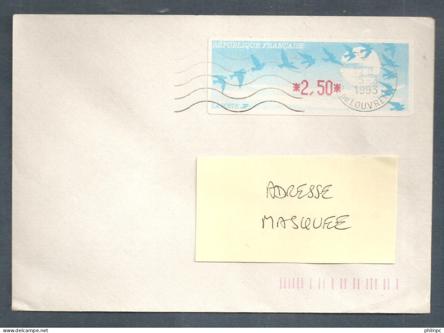 France, Distributeur, 198, LISA, Type C, Oblitéré, TTB, 1 Enveloppe - 1990 « Oiseaux De Jubert »