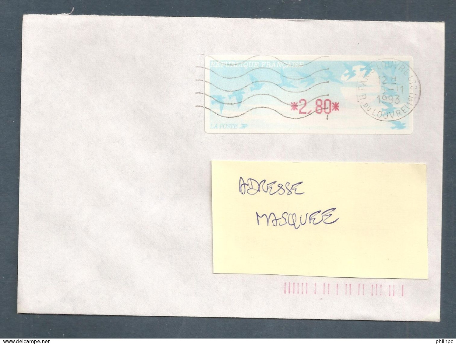 France, Distributeur, 198, LISA, Type C, Oblitéré, TTB, 1 Enveloppe - 1990 « Oiseaux De Jubert »