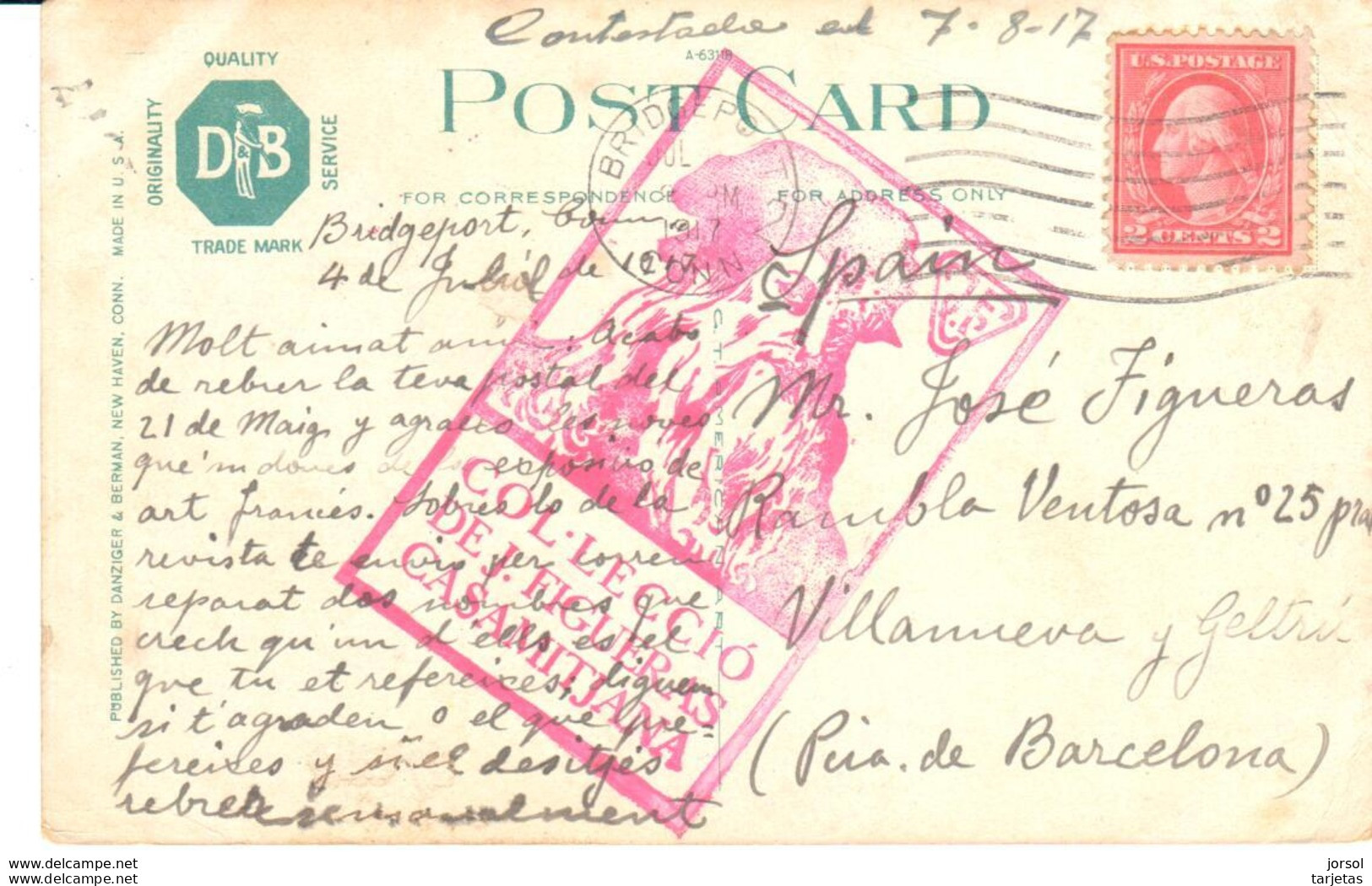 POSTAL   -BRIDGEPORT -CONNECTICUT -EE.UU. -RESIDENCIA DE NATHANIEL WHEELER COLINA DORADA - Bridgeport