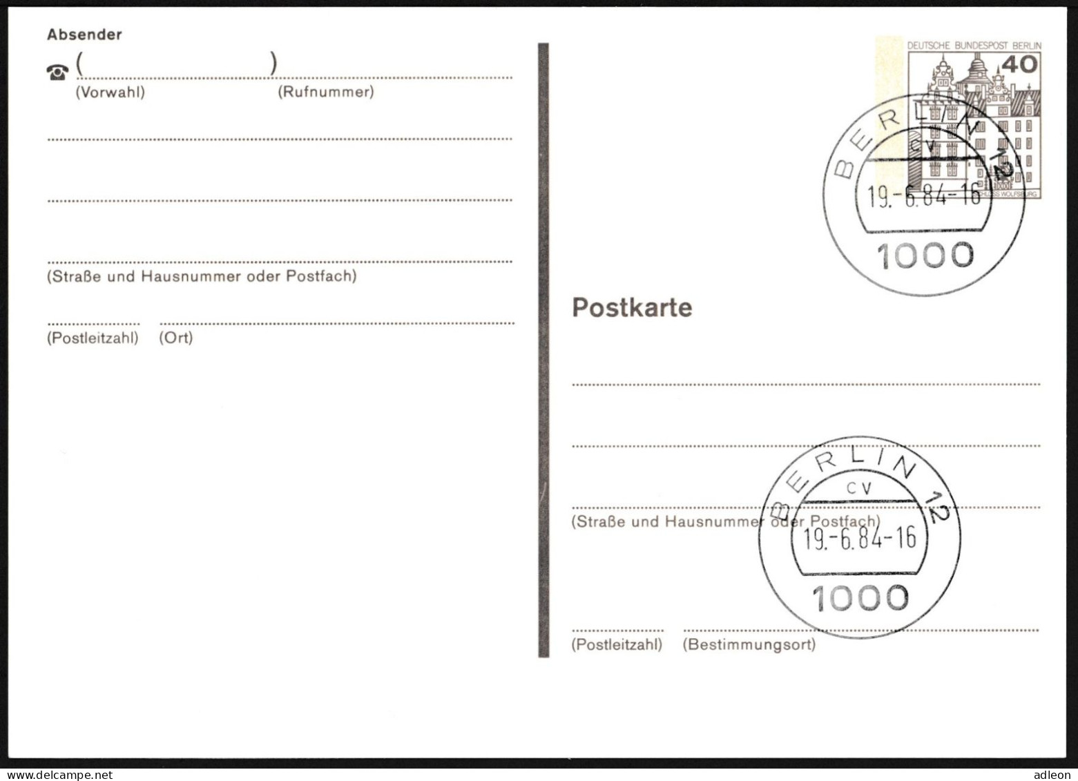 Berlin - Entier Postal / W-Berlin - Poskarte P 121/II Gest. Berlin 12 19-6-1984 Versandstelle - Cartoline - Usati