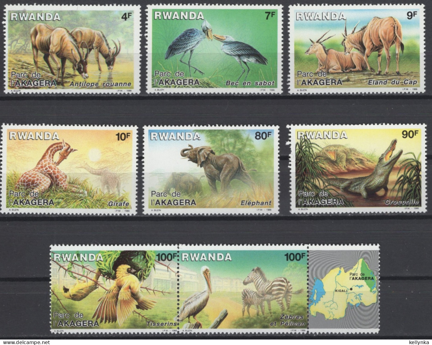 Rwanda - 1281/1288 - Parc De L'Akagera - 1986 - MNH - Neufs