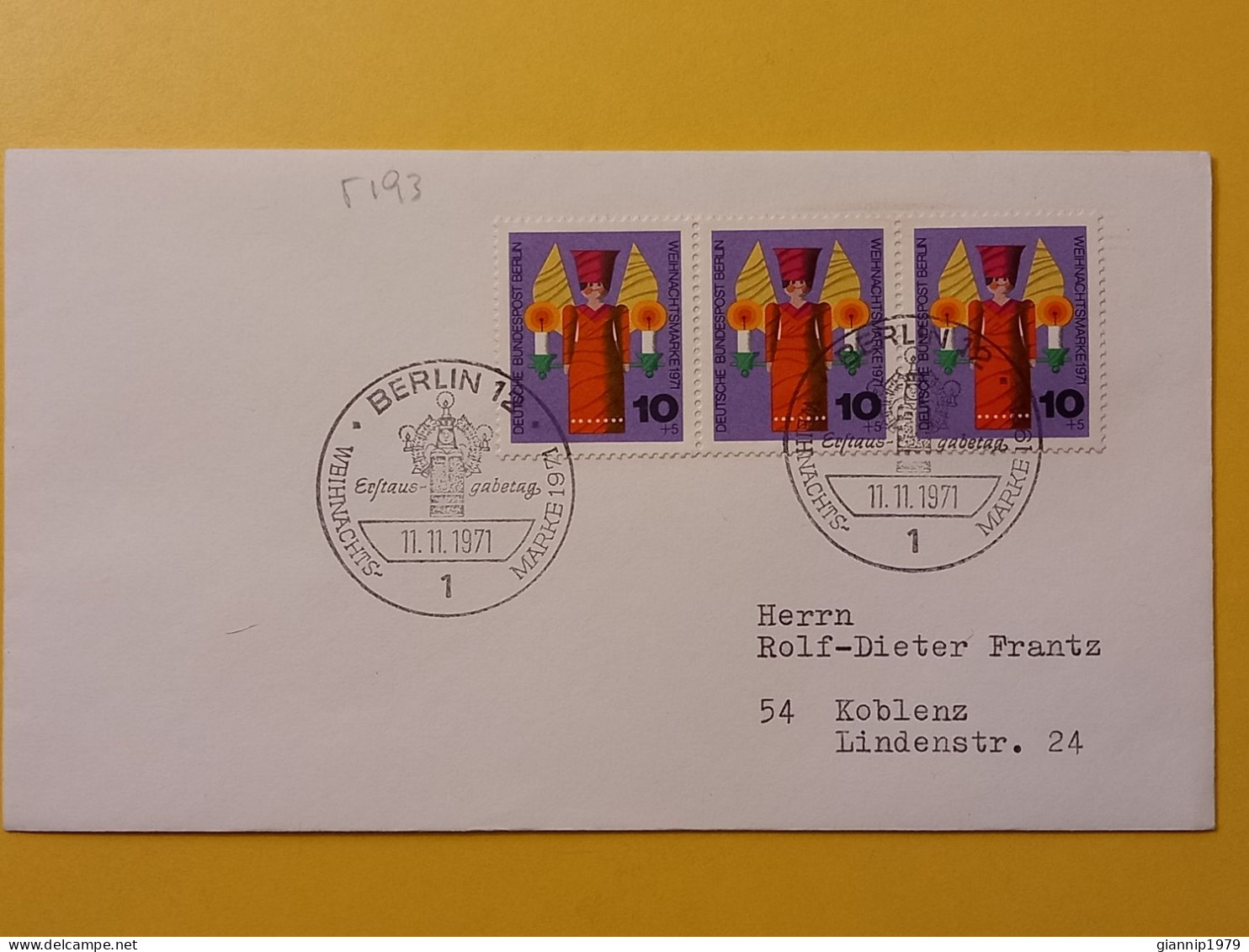 1971 FDC BUSTA  PRIMO GIORNO FIRST DAY COVER  GERMANIA GERMANY BERLIN DEUTSCHE CHRISTMAS  OBLITERE' - 1971-1980