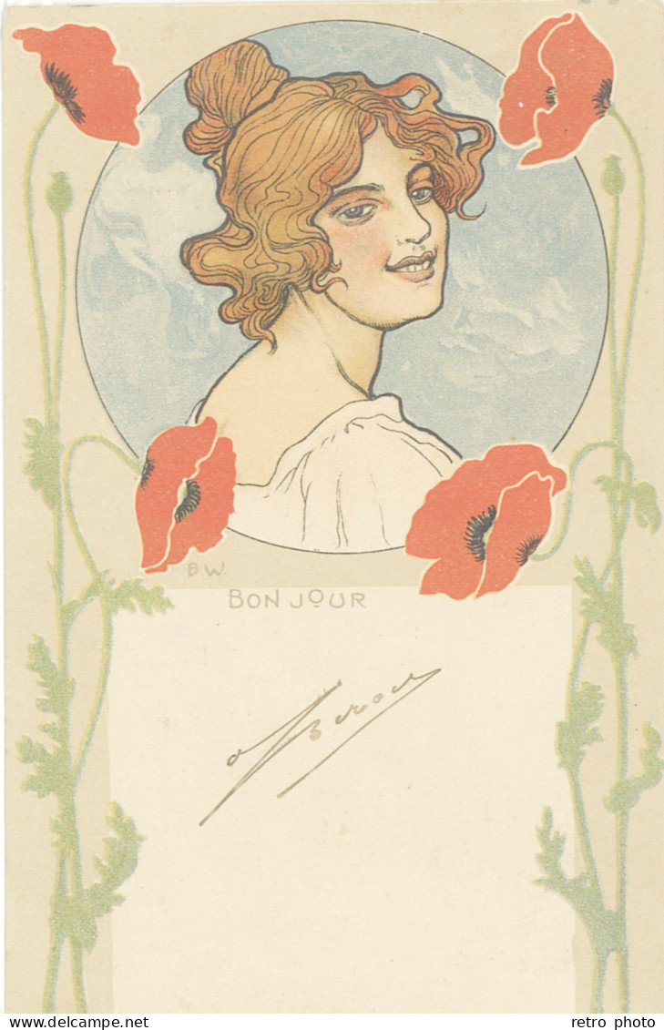 B Femme Art Nouveau, Signée B.W. (Brynolf Wenneberg) - Autres & Non Classés