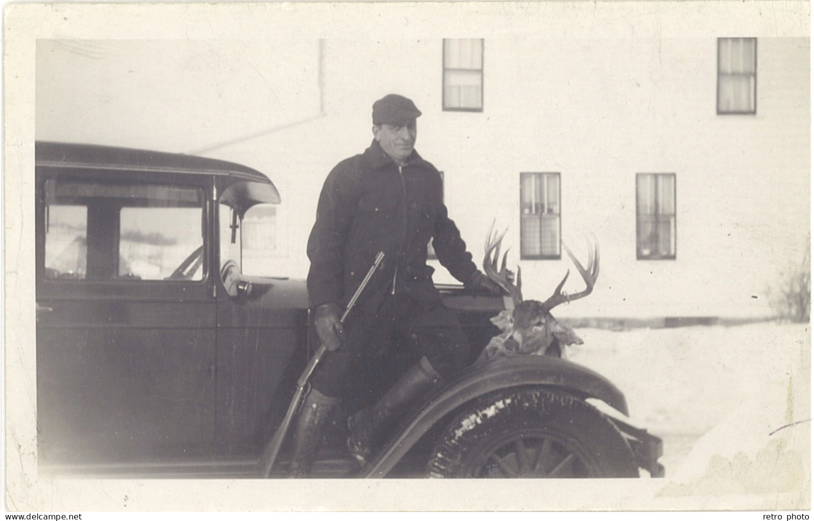 B Photo Chasseur Au Fusil Devant Sa Voiture, « trophée » - Anonieme Personen