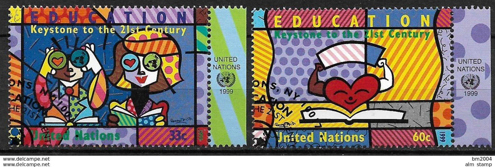 1999 UNO New York   Mi. 828-9 Used    Bildung - Eckpfeiler Des 21. Jahrhunderts - Usati