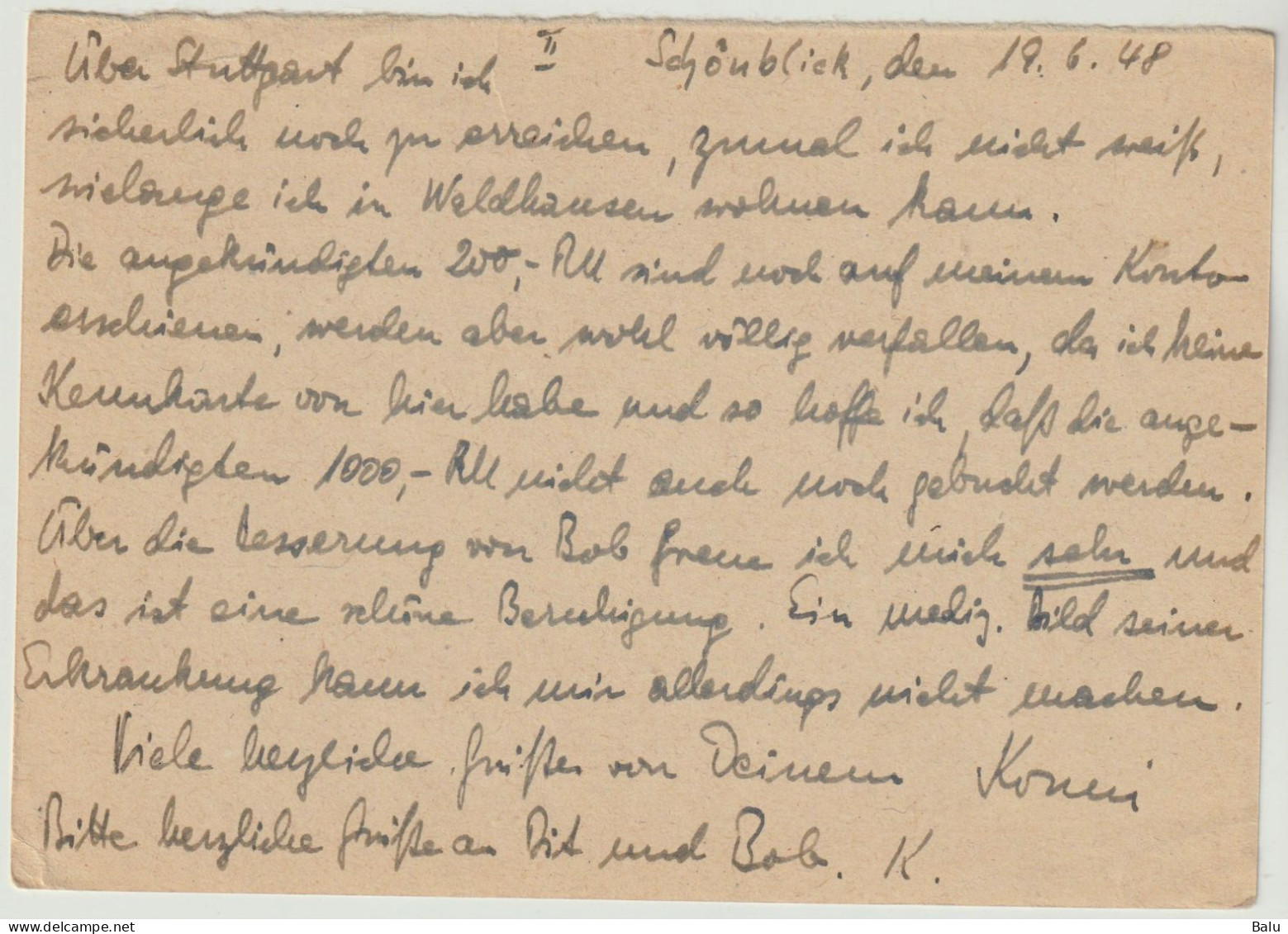 Gemeinschaftsausgaben Ganzsachen Michel Nr. P964 F Frageteil 30 Pfg. Gestempelt 20.6.48 In Schwäbisch Gemünd, Teil II - Entiers Postaux