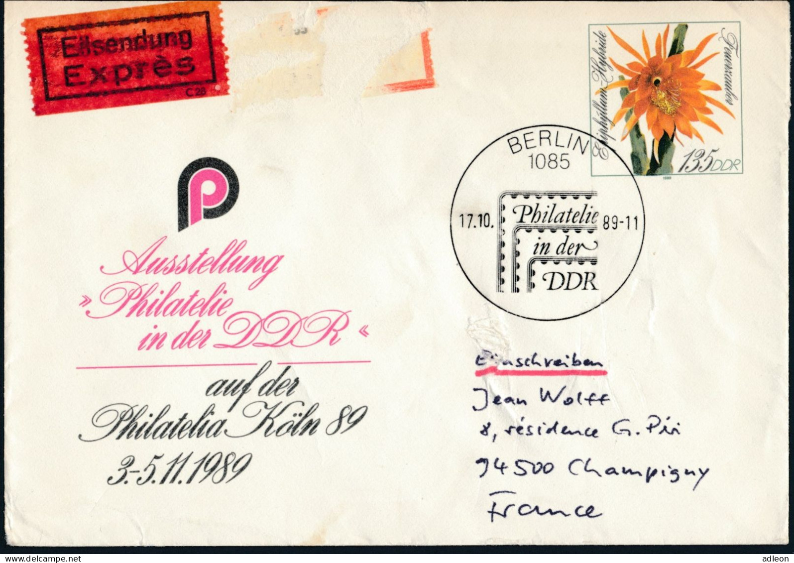 RDA - Entier Postal / DDR - Ganzsachen Mi.Nr. U10 SSt Berlin 17-10-1989 Nach Champigny (Frankreich) - Enveloppes - Oblitérées