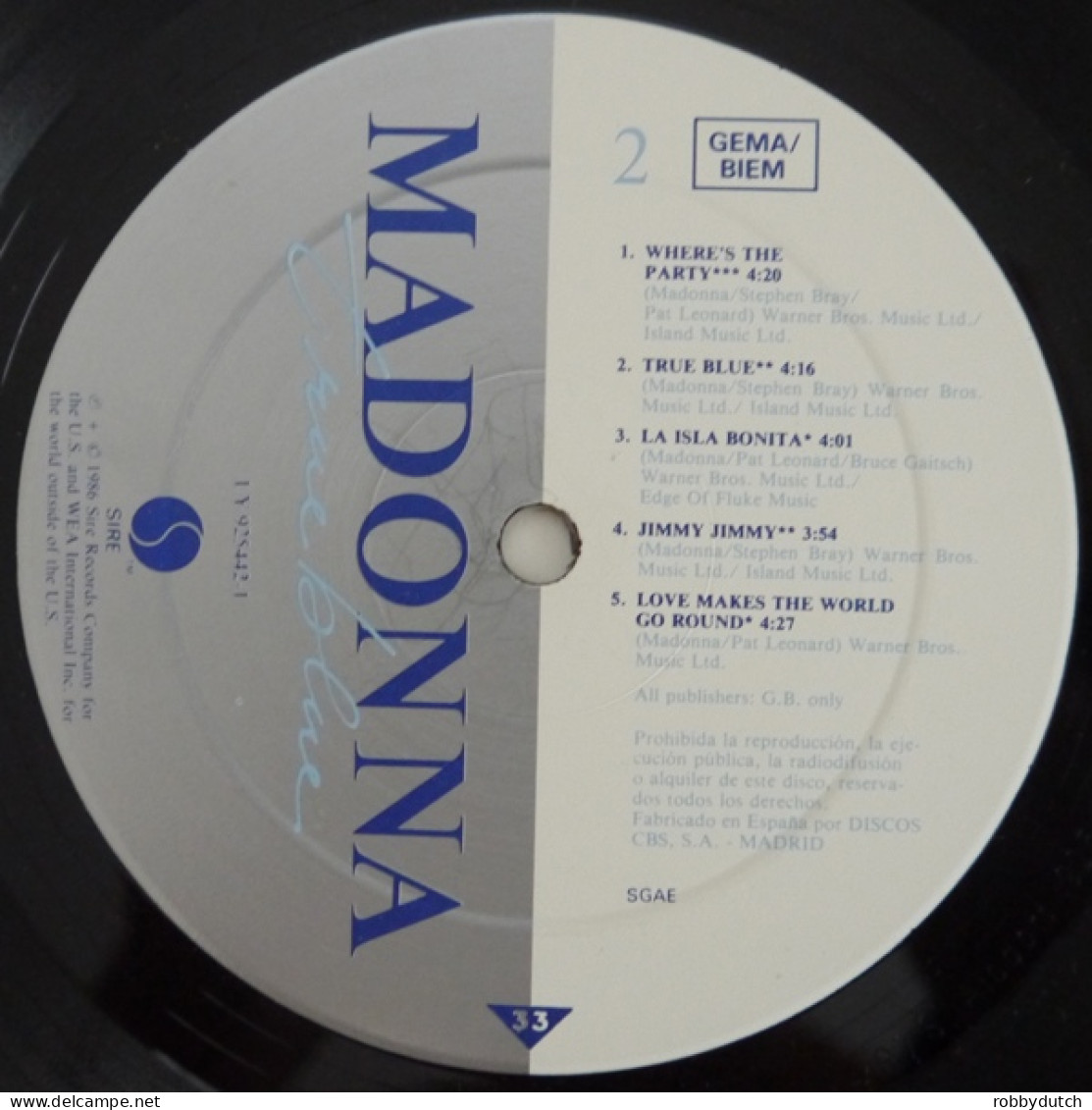 * LP *  MADONNA - TRUE BLUE (Europe 1986 EX-!!) - Disco, Pop