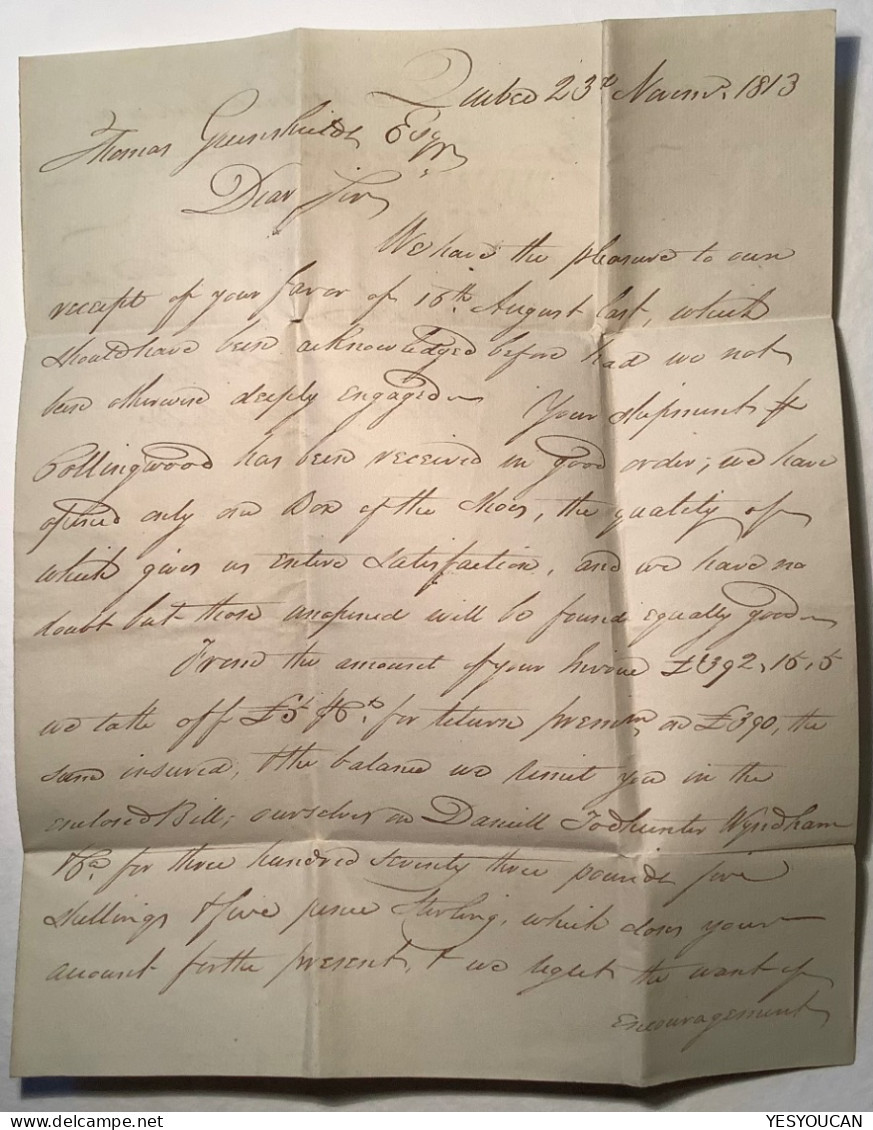 Canada 1813 QUEBEC SHIP LETTER Stampless Entire Letter>Kilmarnock, Scotland GB  (mail Cover Poste Maritime - ...-1851 Préphilatélie