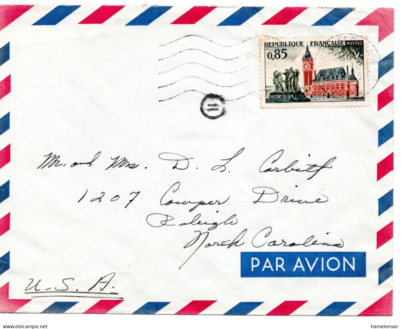 70897 - Frankreich - 1963 - 0,85F Calais EF A LpBf ORLEANS -> Raleigh, NC (USA) - Cartas & Documentos