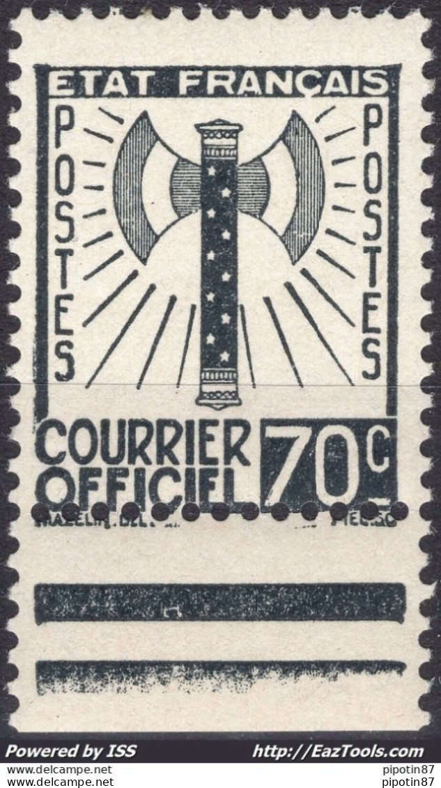 FRANCE TIMBRE DE SERVICE FRANCISQUE 70c GRIS NOIR N° 5 NEUF ** SANS CHARNIERE SIGNÉ CALVES - Mint/Hinged