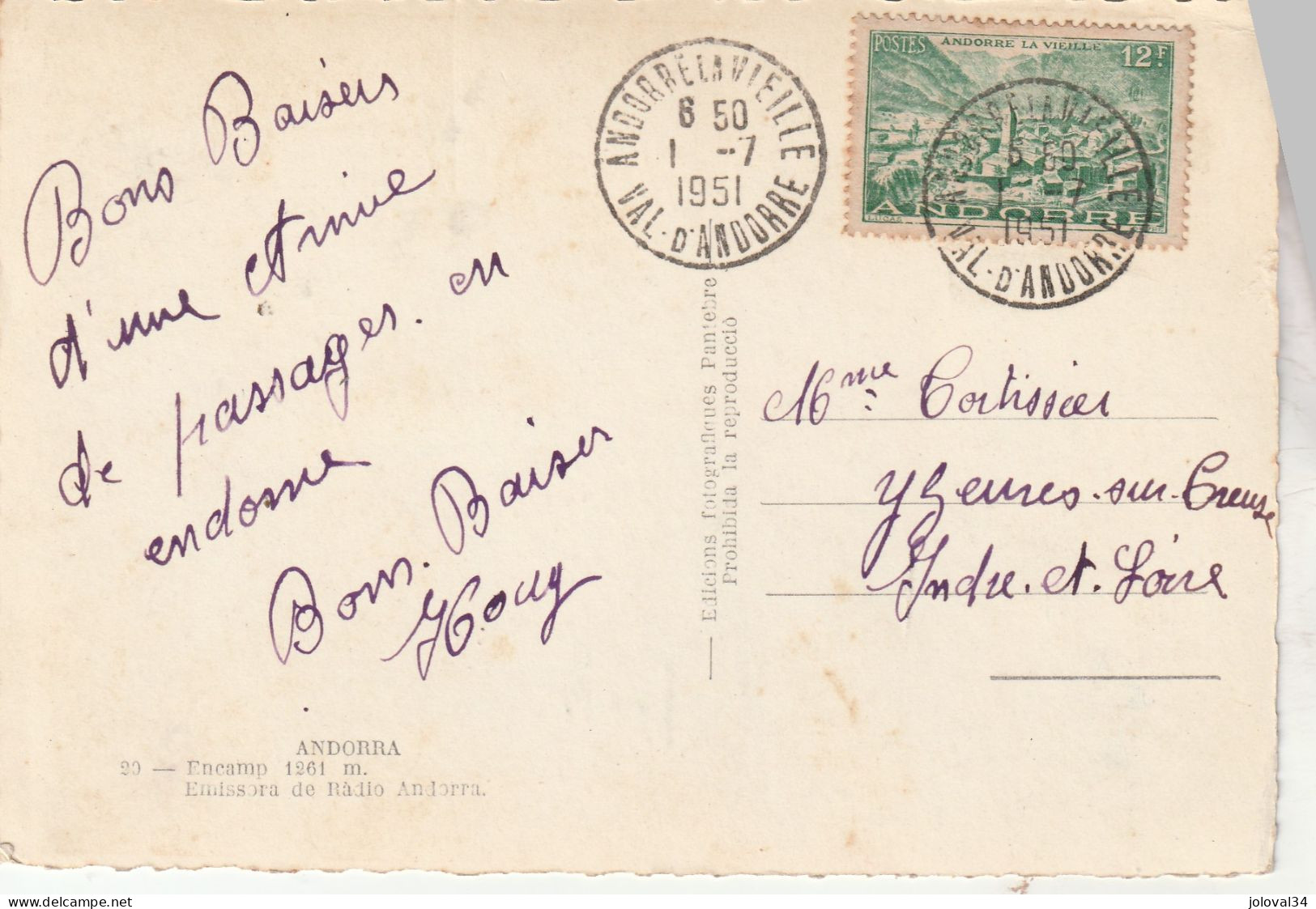 Andorre Yvert 130 Cachet Andorre La Vieille 1/7/1951 Sur Carte Postale Encamp - Lettres & Documents