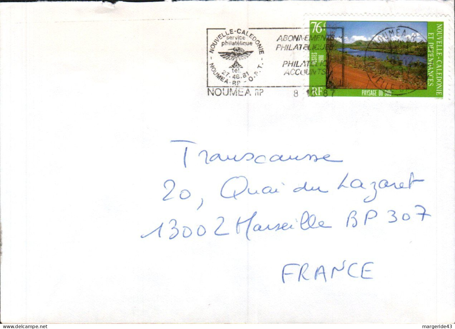 NOUVELLE CALEDONIE SEUL SUR LETTRE AVION POUR LA FRANCE 1987 - Cartas & Documentos