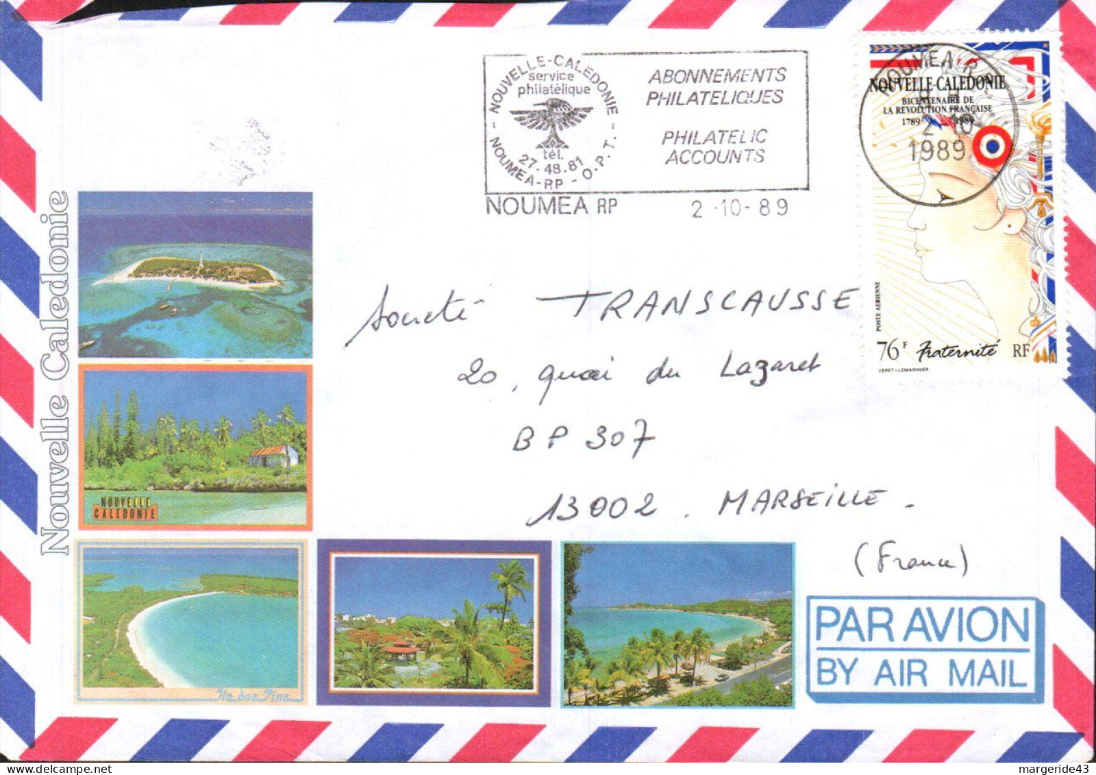 NOUVELLE CALEDONIE SEUL SUR LETTRE AVION POUR LA FRANCE 1989 - Brieven En Documenten