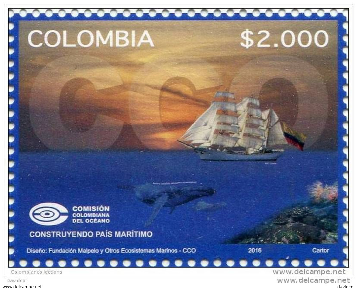 0059B - KOLUMBIEN - 2016 - MNH - COLOMBIAN OCEAN COMISSION- SHIPS/WHALE - Otros (Mar)