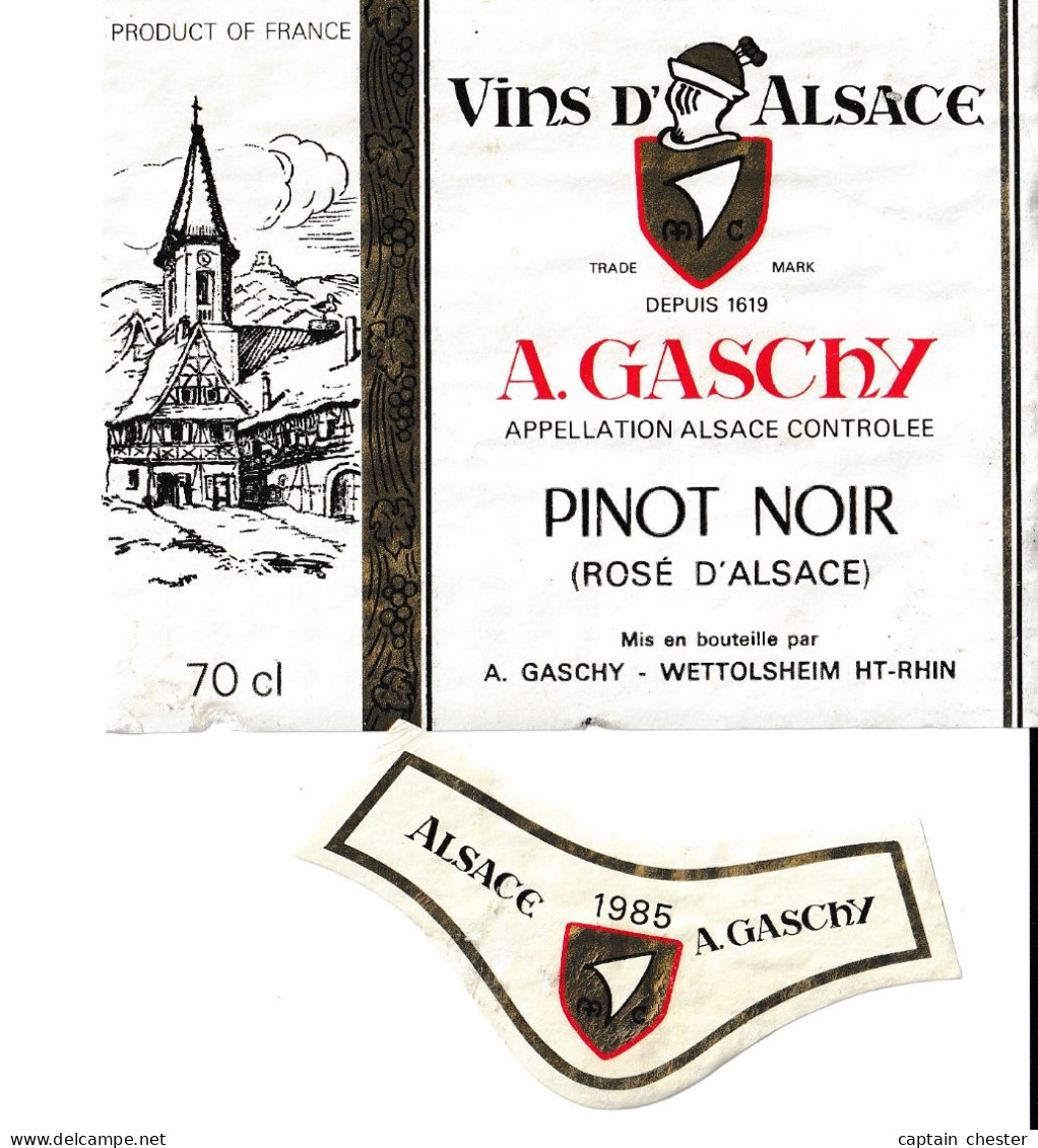 Etiquette De VIN D'ALSACE " PINOT NOIR ROSE D'ALSACE A GASCHY WETTOLSHEIM HAUT RHIN 1985 " - Pink Wines