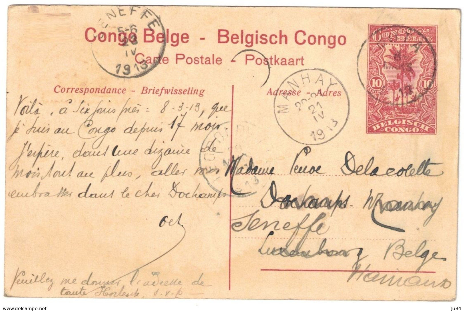 Afrique - Congo - Congo Belge - Buta - Divers Cachets - Manhay - Leopoldville - Baie De Mobimbi - Entier Postal - 1913 - Briefe U. Dokumente