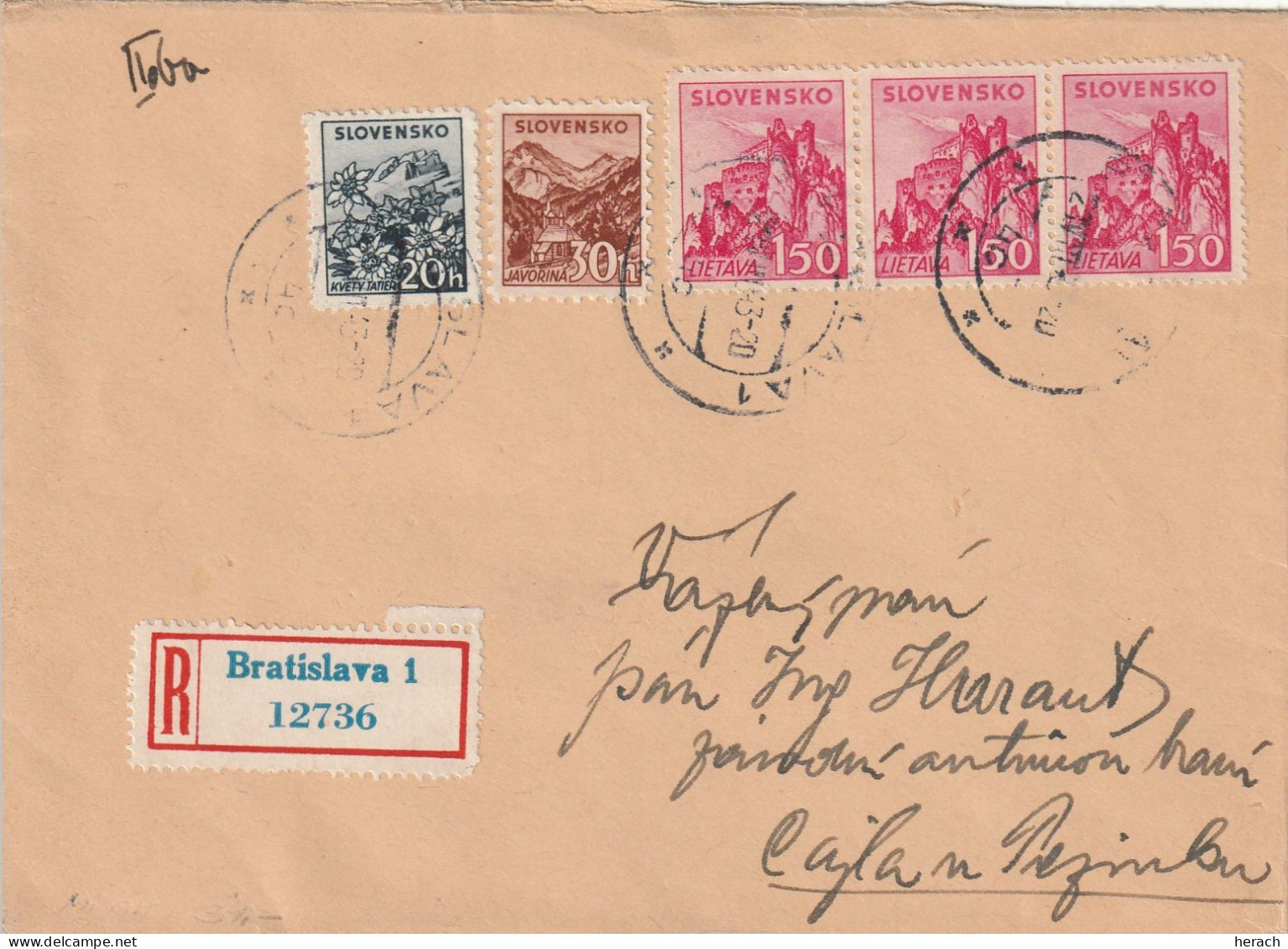 Slovaquie Lettre Recommandée Bratislava 1943 - Storia Postale
