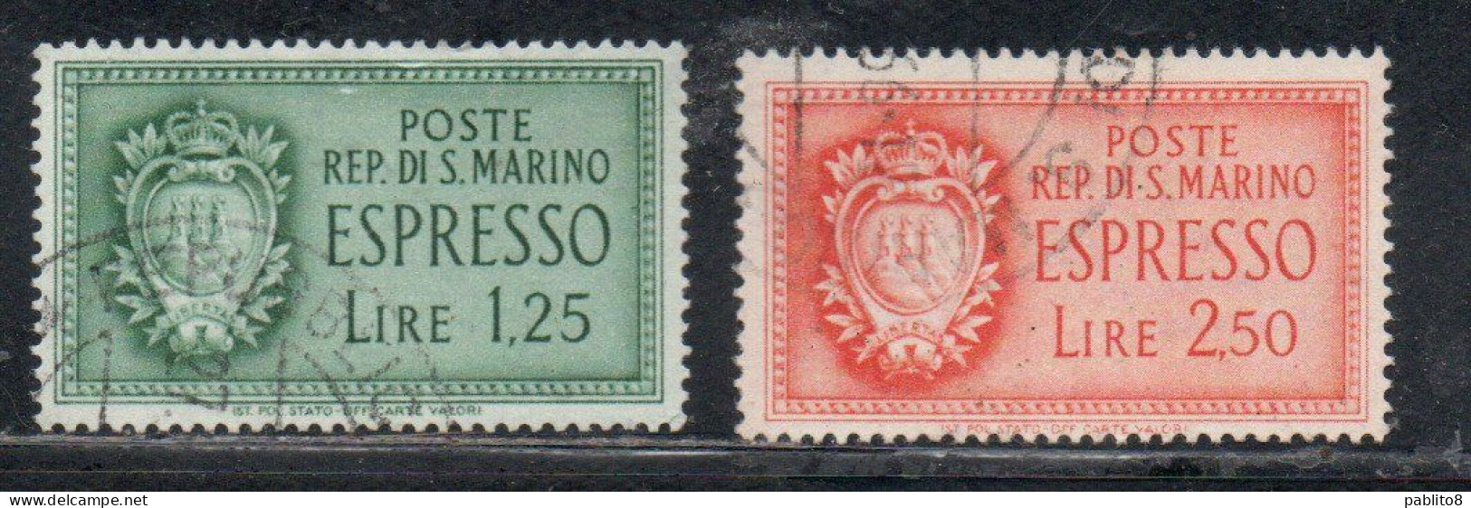 REPUBBLICA DI SAN MARINO 1945 ESPRESSI SPECIAL DELIVERY STEMMA ARMS SERIE COMPLETA COMPLETE SET USATA USED OBLITERE' - Timbres Express