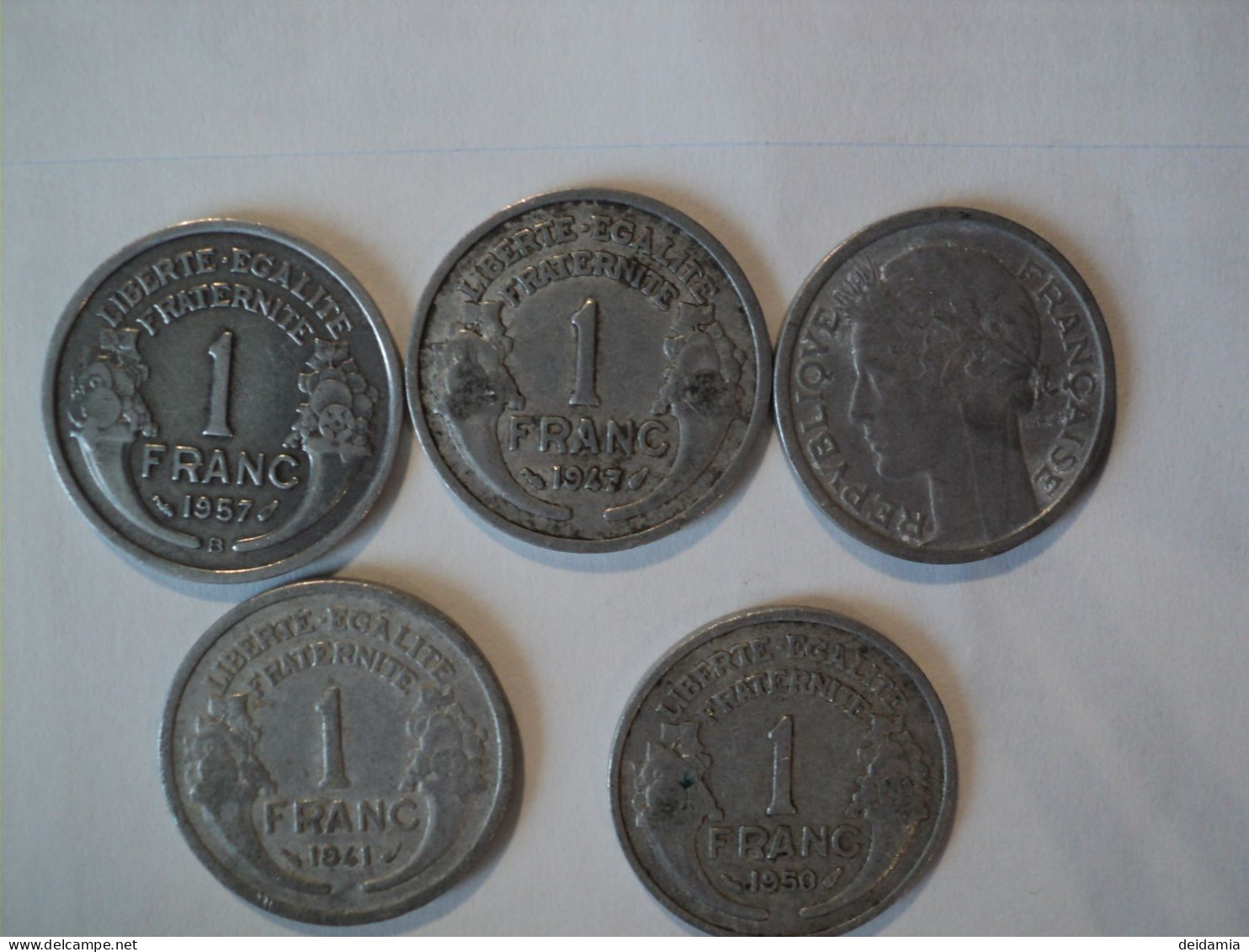 LOT DE 5 PIECES DIFFERENTES DE 1 FRANC MORLON LEGERE. 1941 / 1957 - 1 Franc