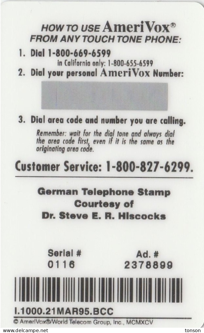 United States, SKU-23600, German Telephone Stamp, Mint, Only 1000 Issued, 2 Scans.  Special Offer. - Amerivox