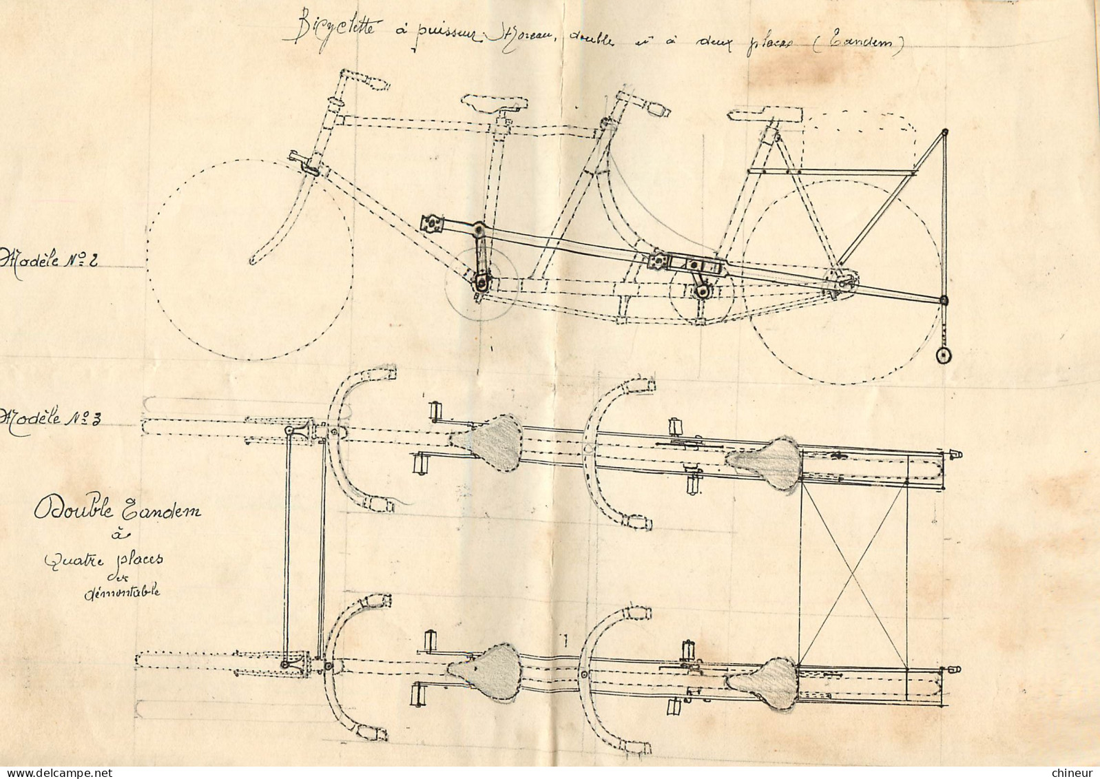 PLAN ET DESCRIPTIF BICYCLETTE TANDEM ET DOUBLE TANDEM PAS COURANT - Machines