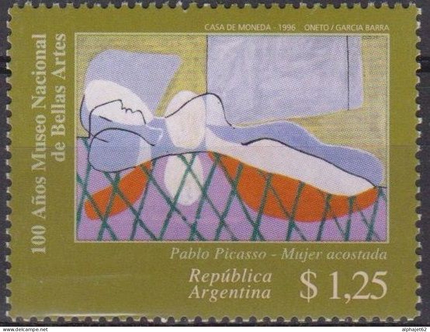 Art, Peinture - ARGENTINE - Pablo Picasso - Femme Couchée - N° 1951 ** - 1996 - Unused Stamps