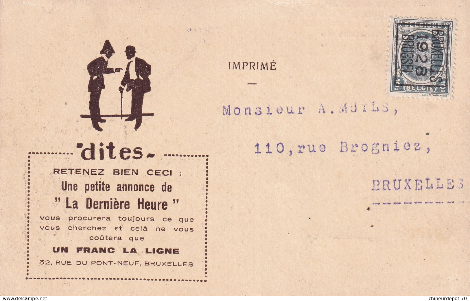 Carte Bruxelles Porte Du Rivage , La Dernière Heure 1928 - Typos 1922-31 (Houyoux)