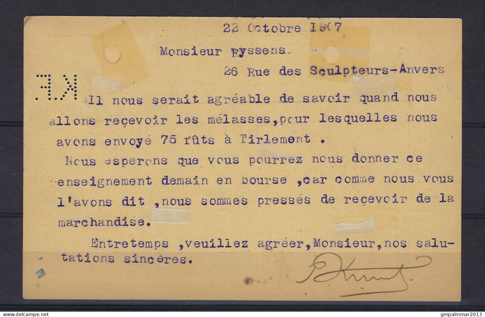 PERFIN " K.F. " Van KNUDSEN FRERES Op Postkaart FOREST Naar ANVERS Dd. 22/10/1907 ; Staat Zie 2 Scans ! LOT 180 - 1863-09