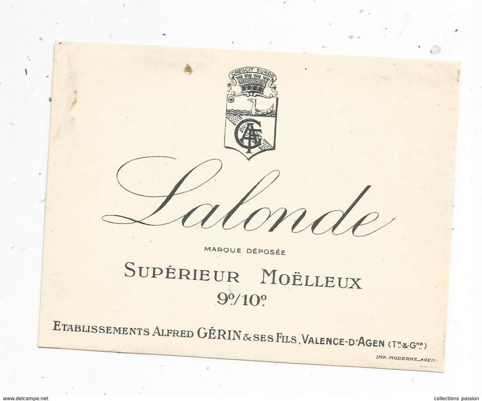 étiquette De Vin, LALONDE, Supérieur Demi-moëlleux, 9°/10°, Alfred GERIN & Ses Fils , VALENCE D'AGEN - Witte Wijn