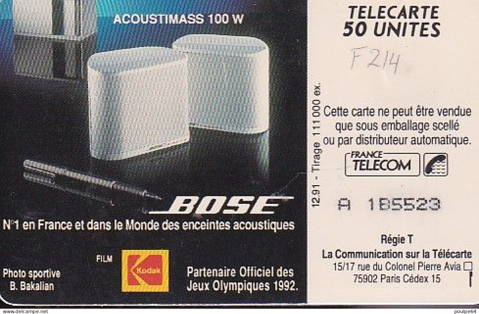 F214  12/1991 BOSE " Slalom Spécial " 50 SO3 - 1991