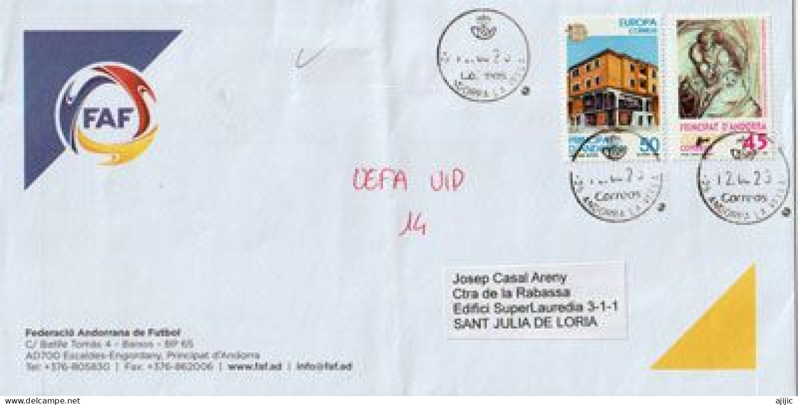 FEDERACIO ANDORRANA DE FUTBOL . (FAF)  Lettre 2023 - Storia Postale