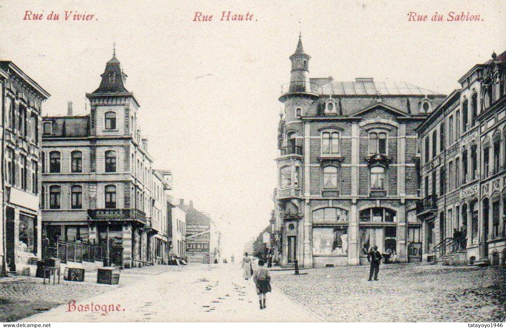 Bastogne Rue Du Vivier  Rue Haute  Rue Du Sablon Animée Voyagé En 1910 - Jemeppe-sur-Sambre