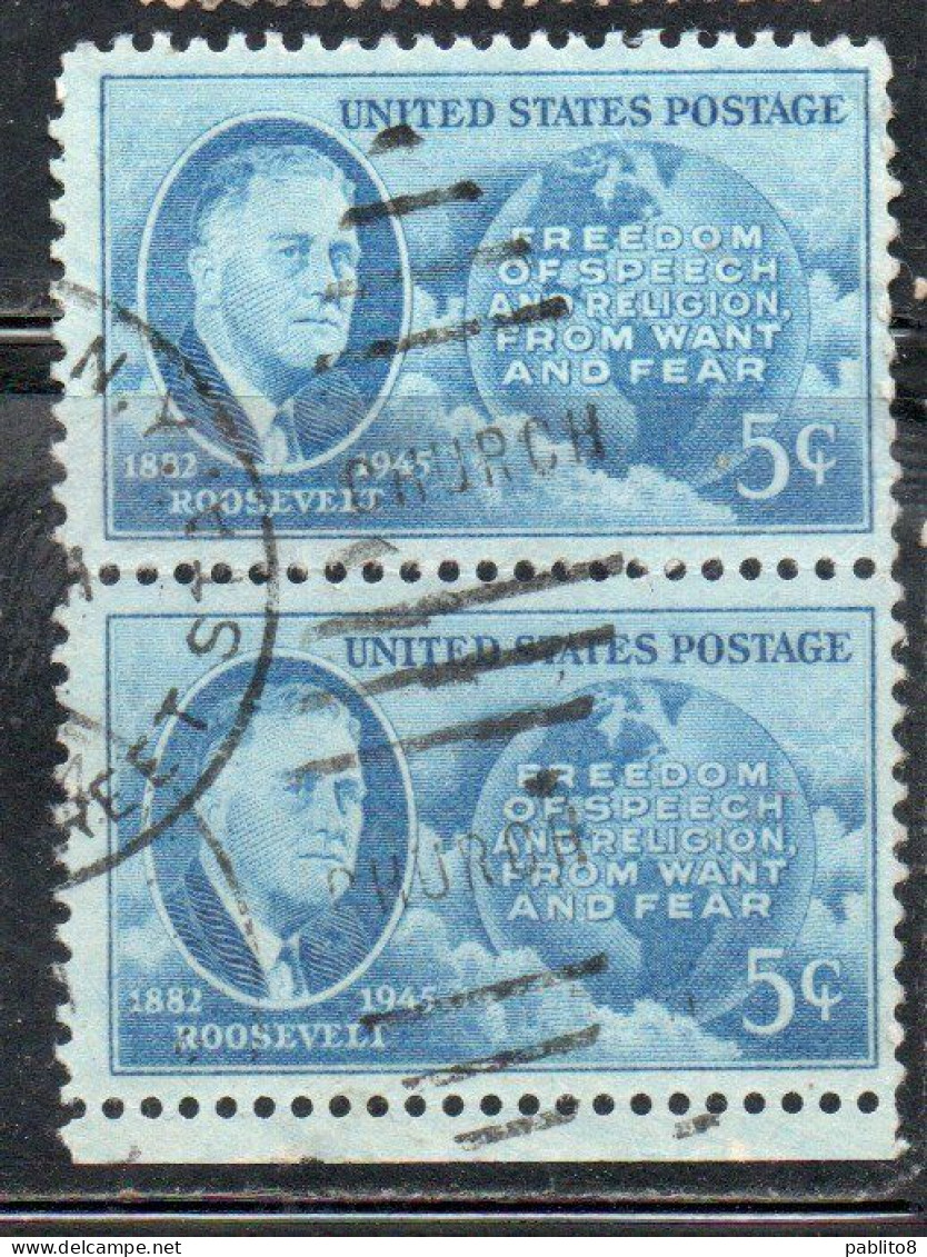 USA STATI UNITI 1945 FRANKLIN D. ROOSEVELT ISSUE GLOBE AND FOUR FREEDOMS CENT. 5c USED USATO OBLITERE' - Gebraucht