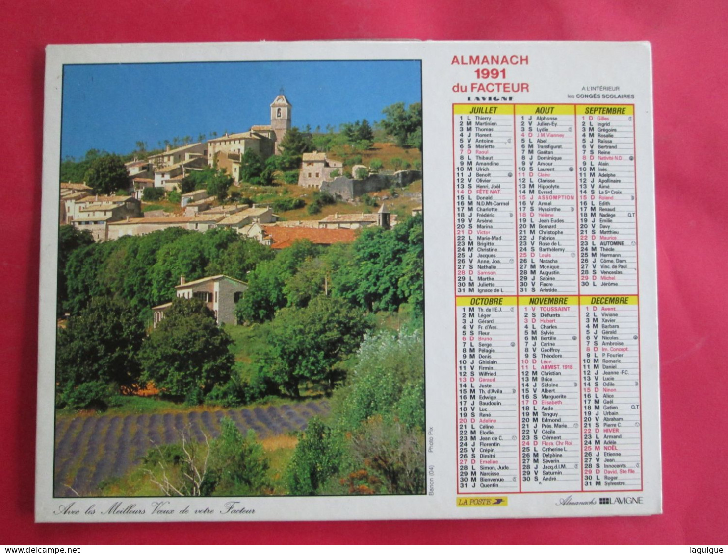 CALENDRIER ALMANACH 1991 LAVIGNE BONNIEUX AU PRINTEMPS 84  BANON 04 - Grossformat : 1991-00