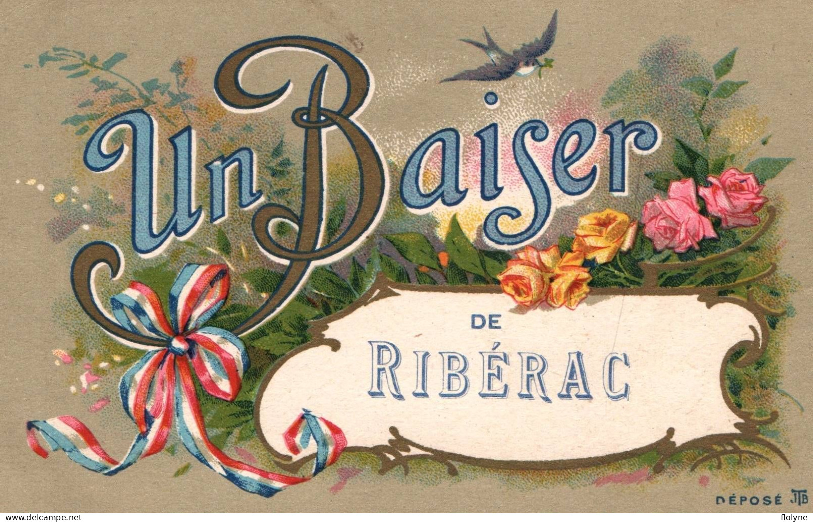 Ribérac - Souvenir Et Un Baiser De La Commune - Fleurs Flowers Rose - Riberac
