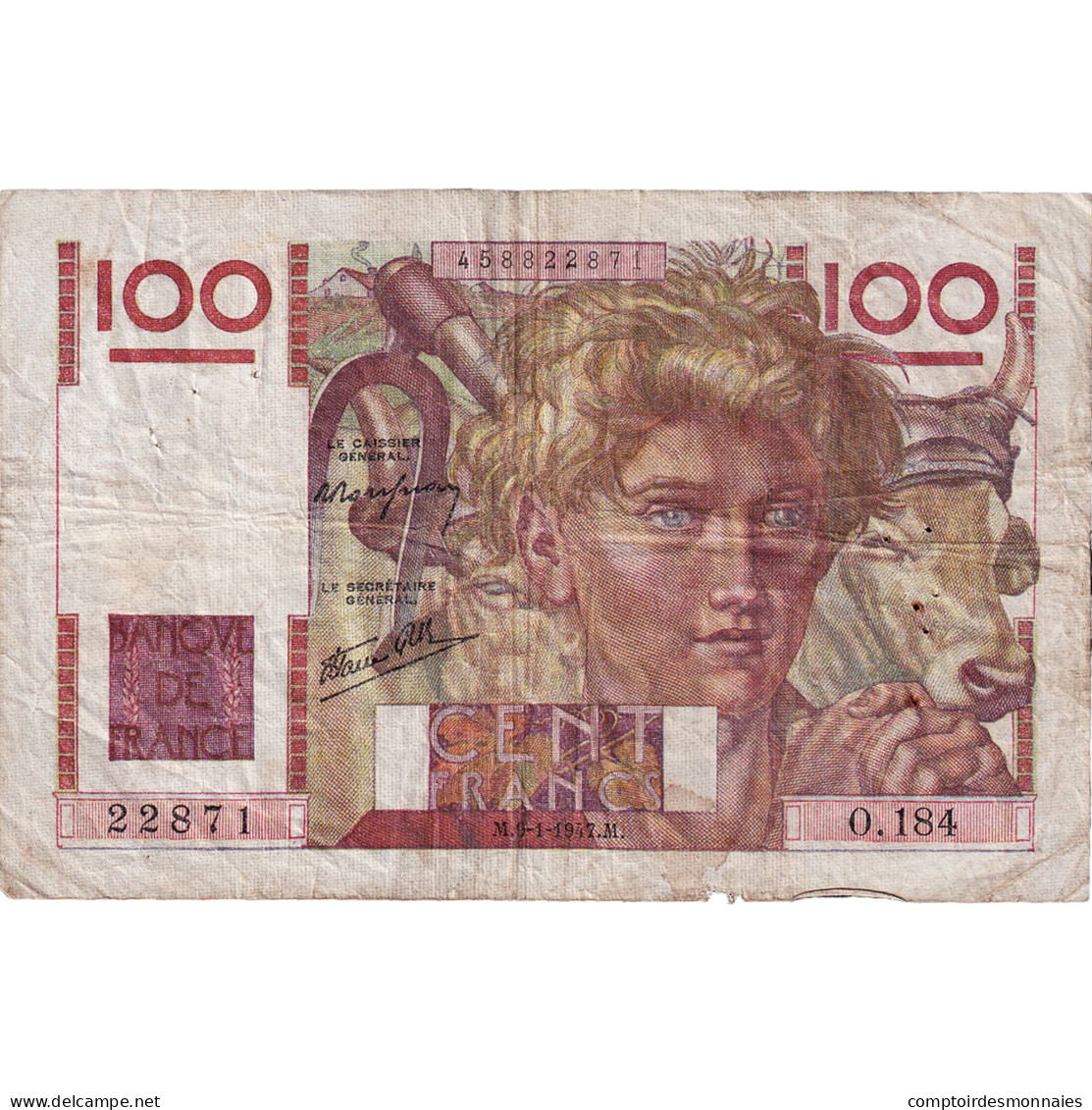 France, 100 Francs, Jeune Paysan, 1947, O.184, TB+, Fayette:28.13, KM:128a - 100 F 1945-1954 ''Jeune Paysan''