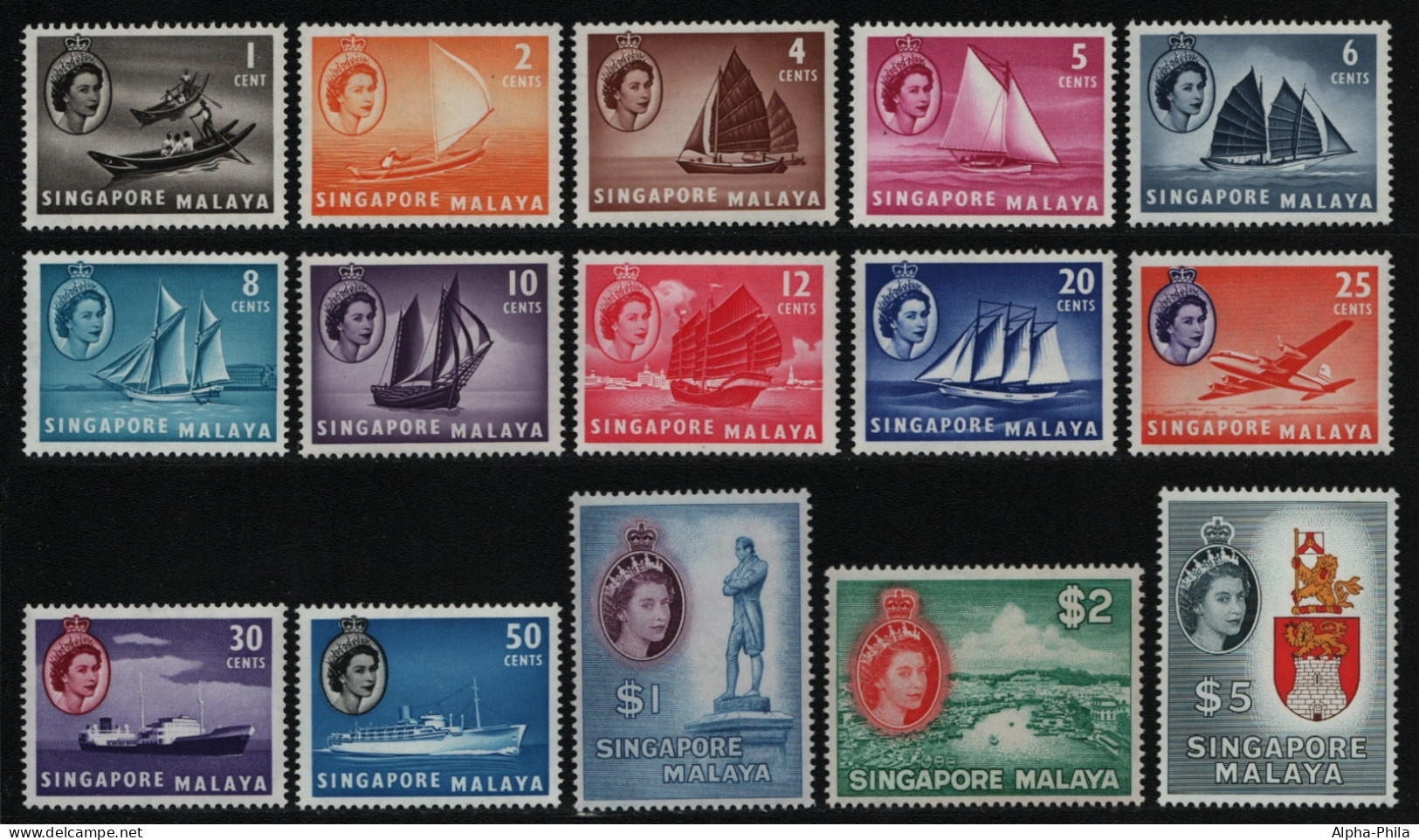 Singapur 1955 - Mi-Nr. 28-42 ** - MNH - Schiffe / Ships - Singapore (...-1959)