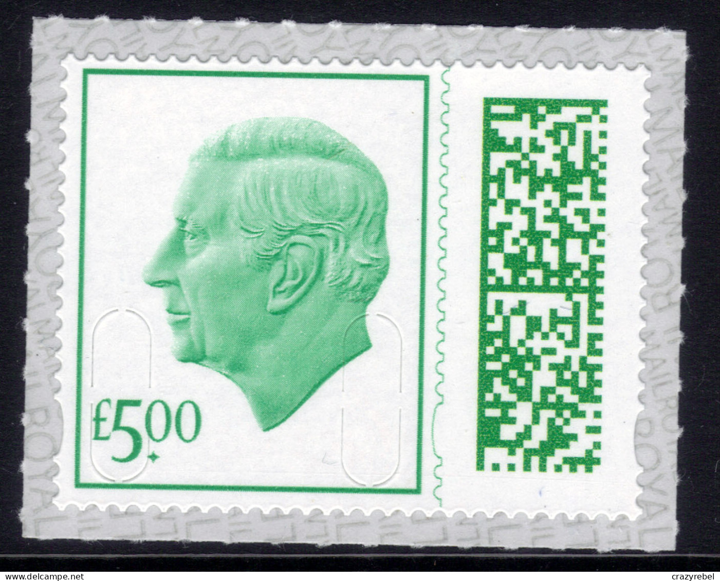 GB 2023 KC 3rd £5 Spruce Green Barcode Machin M23L Umm  ( M268 ) - Ungebraucht