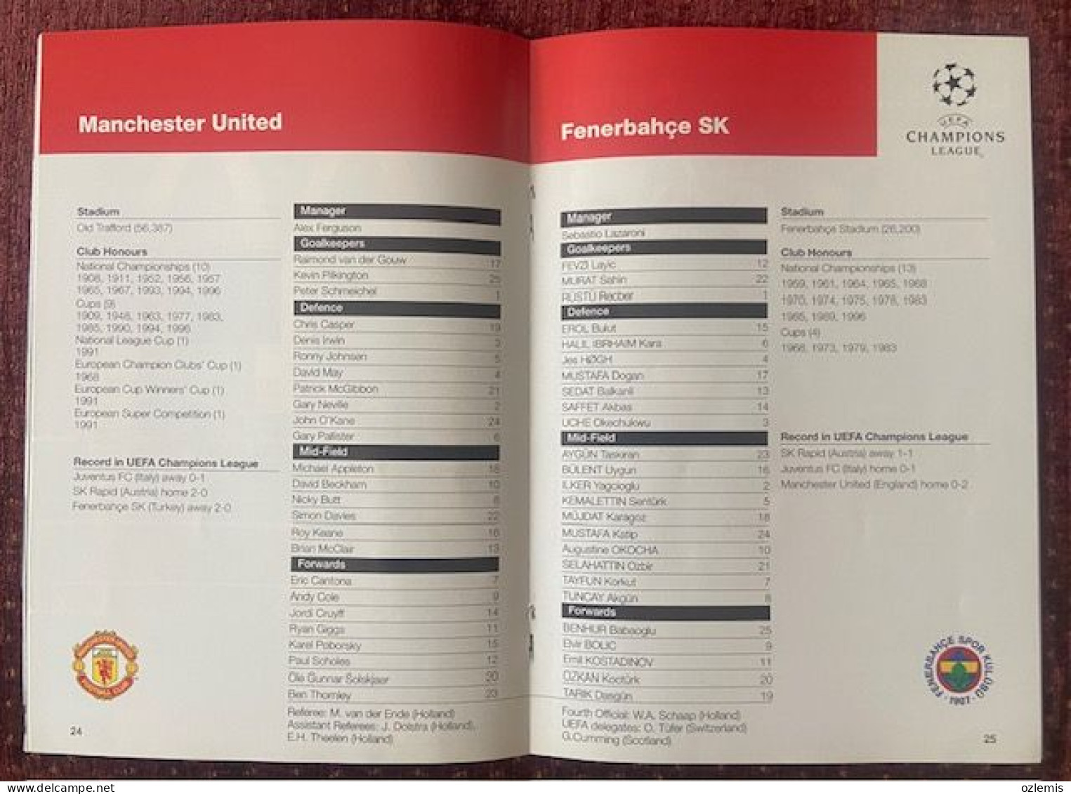 MANCHESTER UNITED- FENERBAHCE ,UEFA CHAMPIONS LEAGUE ,MATCH SCHEDULE ,1996 - Livres