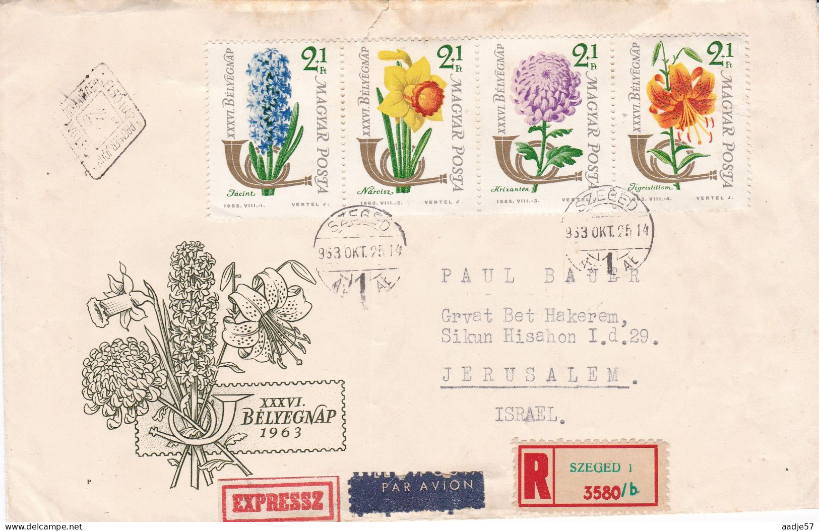 Hongarije, Hungary, Ungarn, Magyar ;1963.FDC - 36th Stampday Strip - Flowers/ Hyacinth/Narcissus/Tiger Lily/mi 1967/1970 - FDC