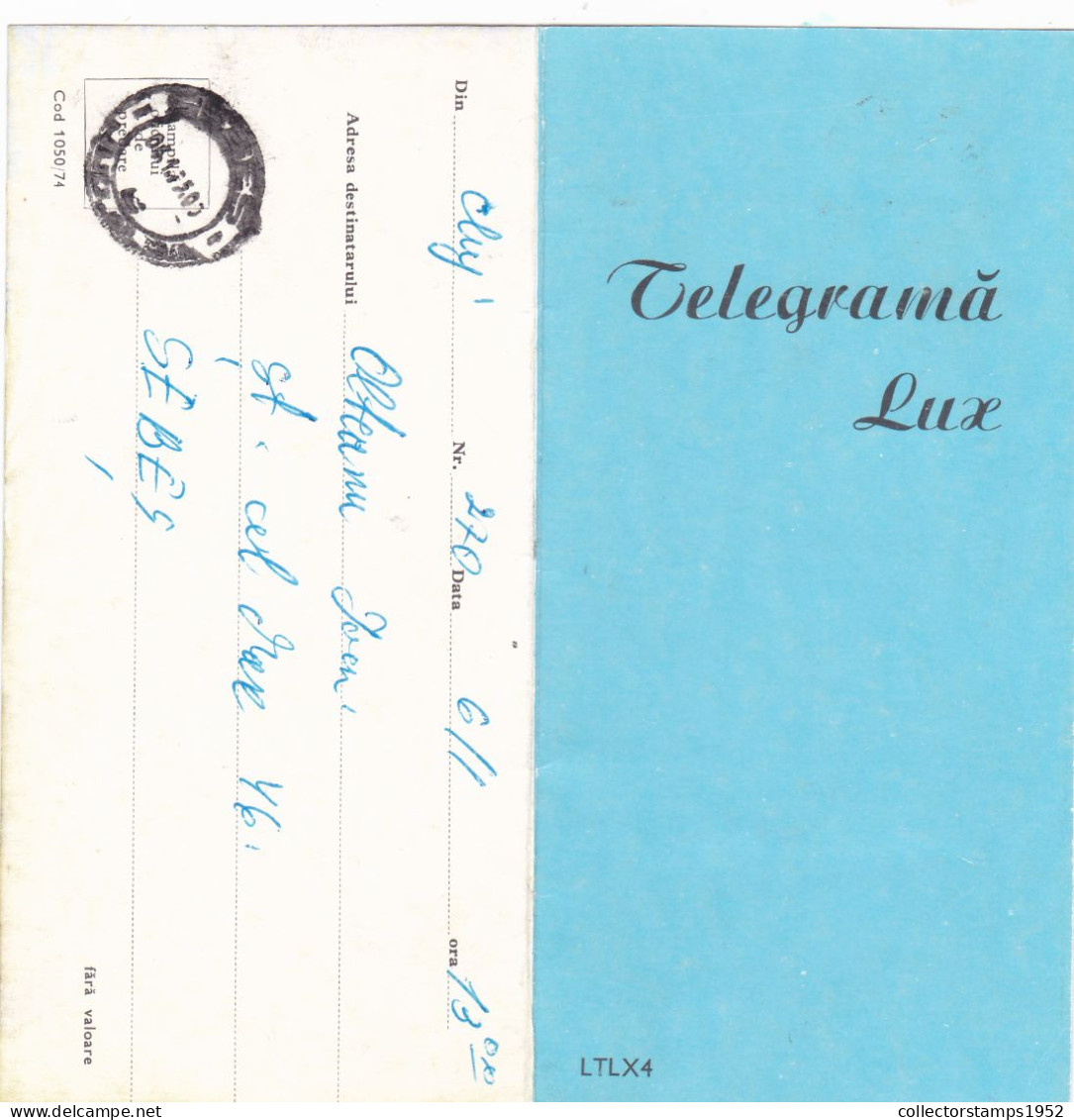 ARHITECTURE,TELEGRAM, TELEGRAPH, 1974, ROMANIA,cod.1050/74,LTLX4. - Telegrafi