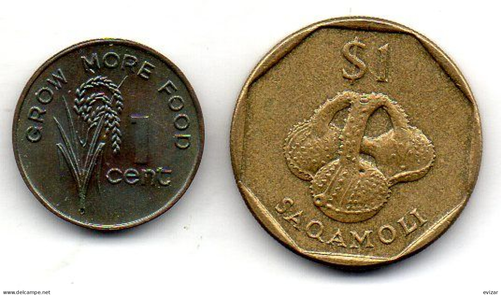 FIJI, Set Of Two Coins 1 Cent, 1 Dollar, Bronze, Brass, Year 1977, 1995, KM # 39, 73 - Fidji